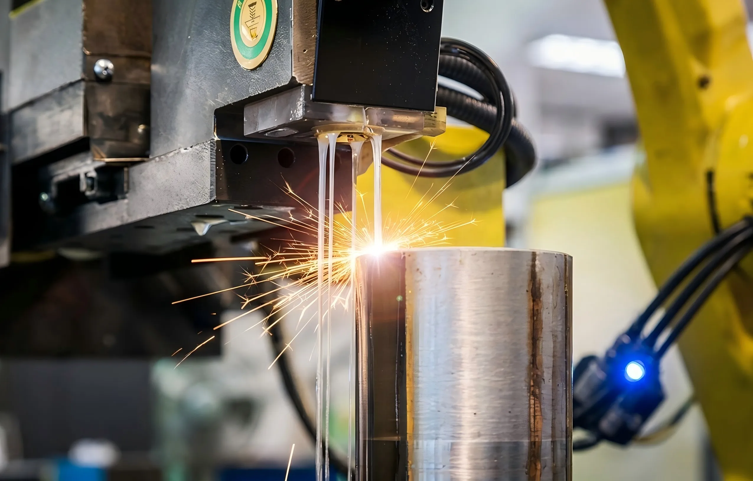 Wire EDM cutting a precision metal profile with electrical sparks