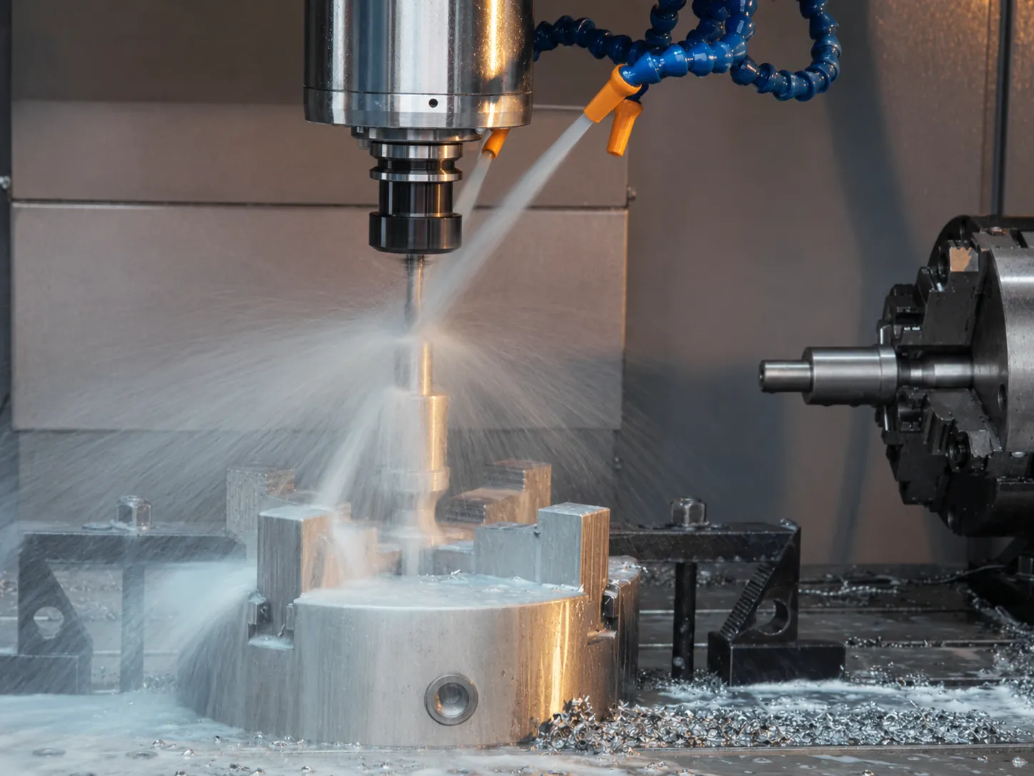 Custom CNC Turning: CNC lathe producing a finished turned shaft